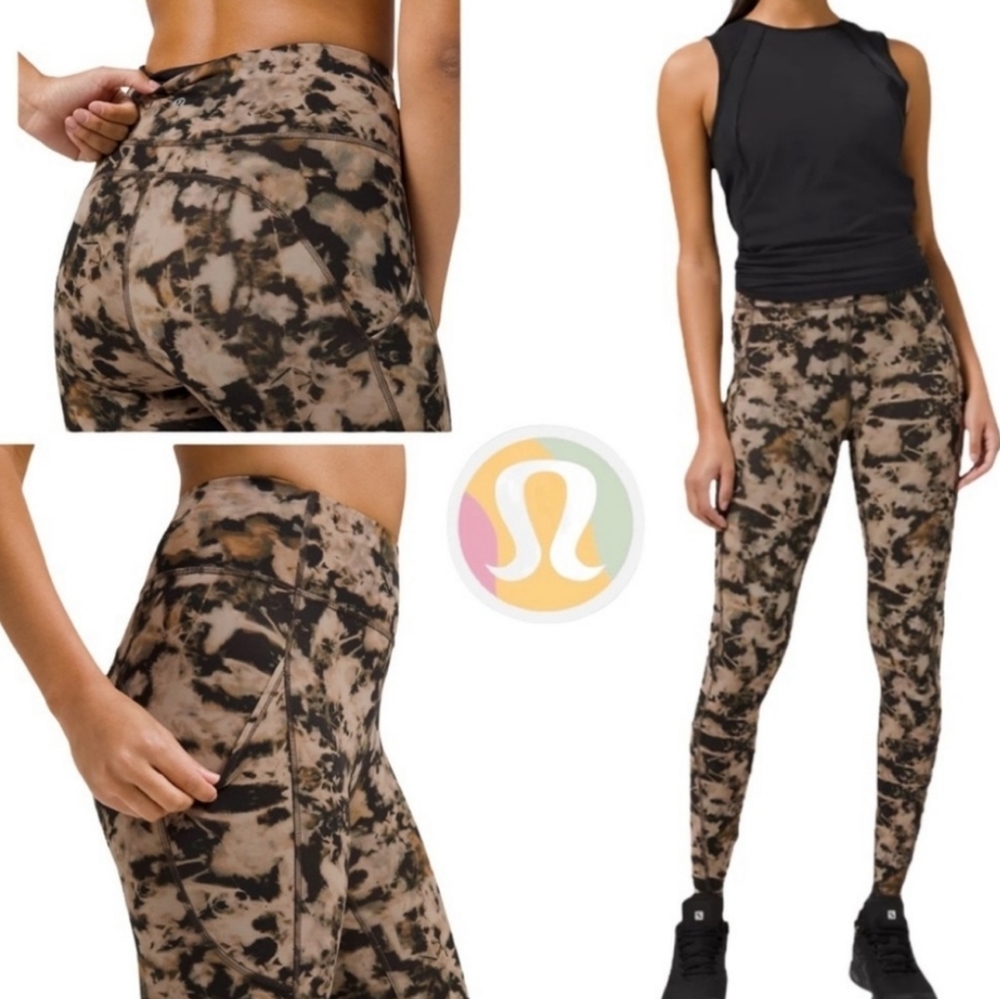 Lululemon Invigorate High Rise Leggings Pockets Brown Black Tie Dye 25”